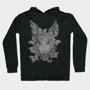 Black and white pig head with butterflies Hoodie